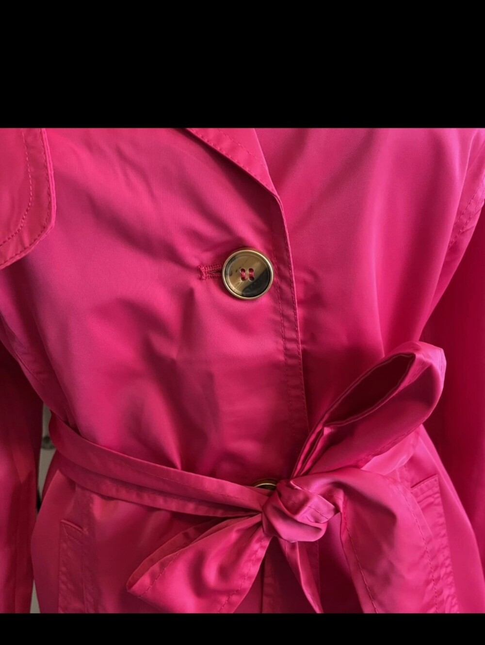 Women's Bright Fuchsia Trench Coat with Tie Belt Chico's Trench Rain Coat Sz 1 - Picture 3 of 7